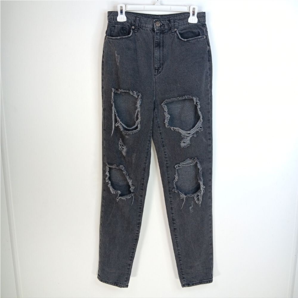 BDG URBAN OUTFITTERS Black Distressed Mom Jeans High Rise 26 Vintage Grunge